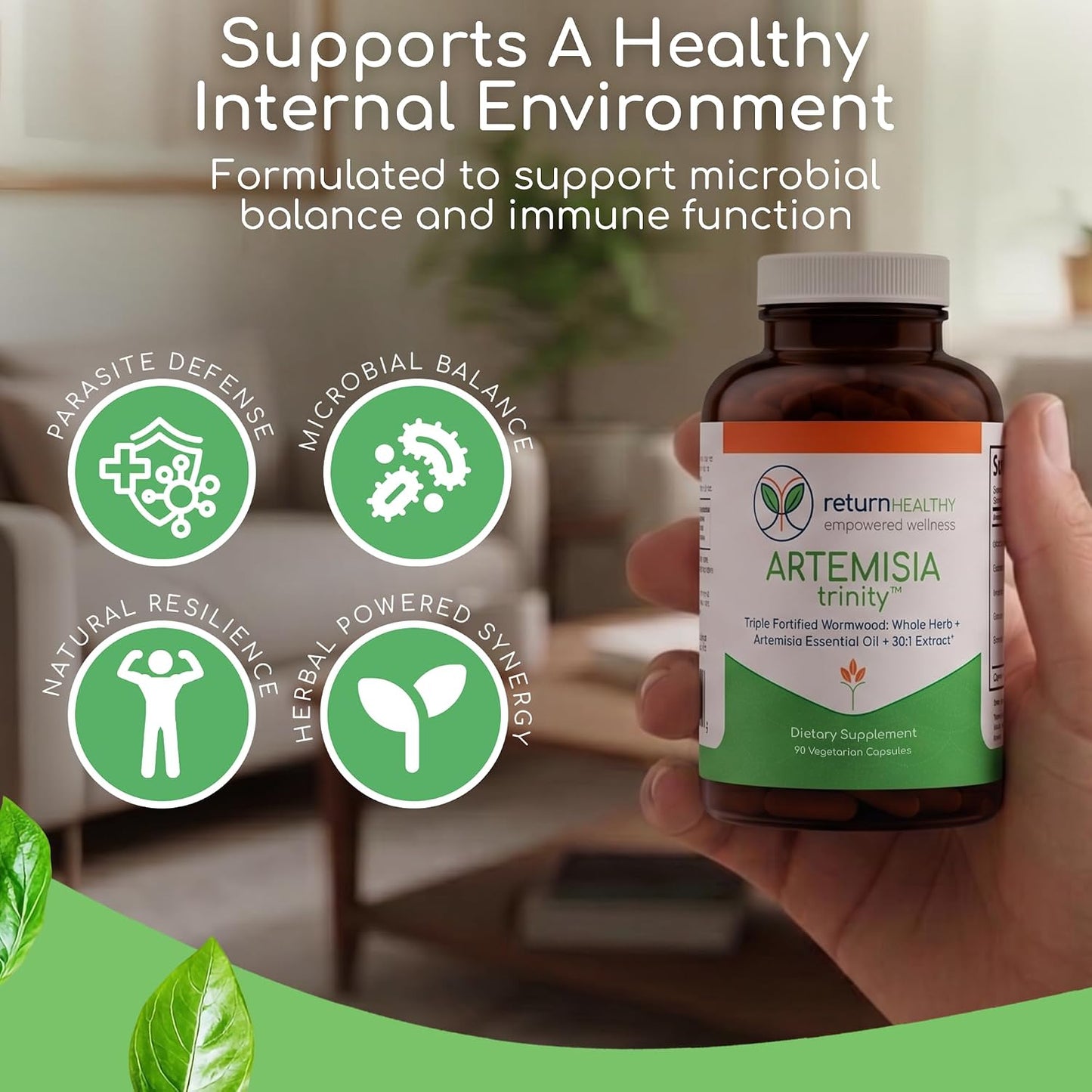 Artemisia Trinity | Cleansing for Adults with Wormwood Herb & Artemisinin 30:1 Extract | Resistance & Digestive Support | Herbal Supplements | Pure, Plant-Based, 90 Caps