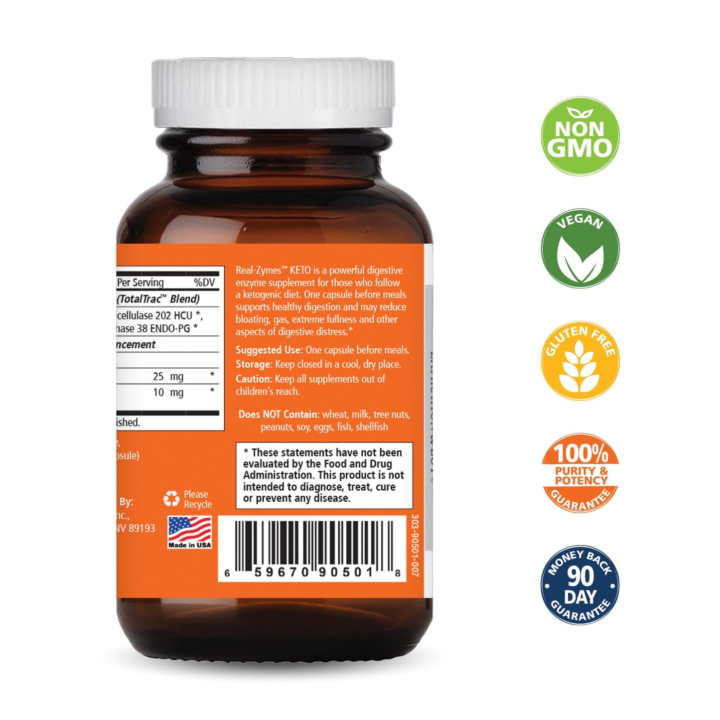 Real-Zymes™ KETO Digestive Enzymes Supplement with Probiotics for Better Digestion - Natural Support for Relief of Bloating, Gas, Belching, Diarrhea, Constipation, IBS, etc. - 30 Caps