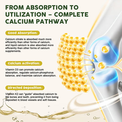 Calcium Citrate 1200 mg with Vitamin D3 Liquid Drops for Women & Men, Calcium Citrate with Vitamin D3 & K2 for Bone Muscle & Teeth- 2 Fl oz- 30 Day Vegan Supply