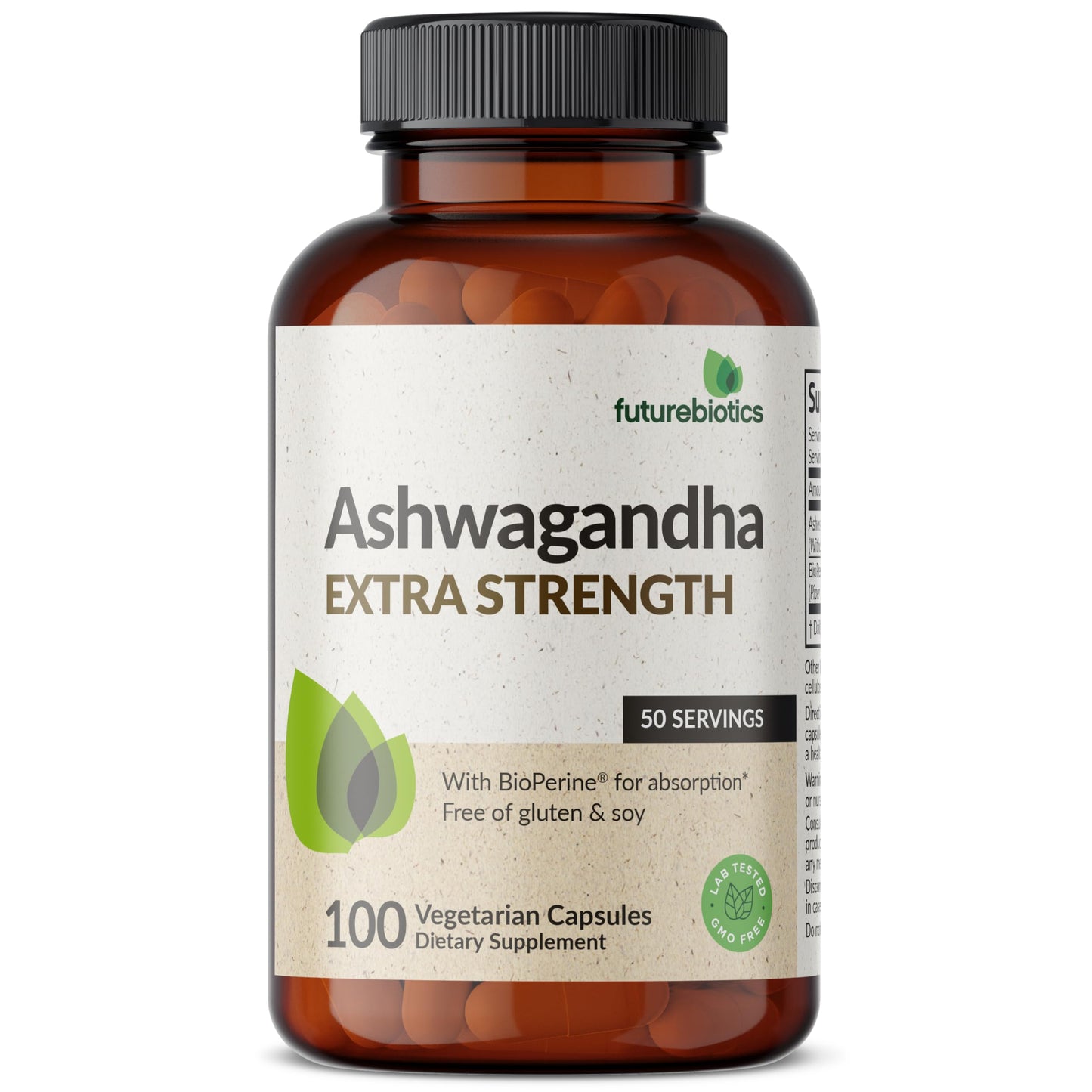 Futurebiotics Ashwagandha Extra Strength Stress & Mood Support 100 Capsules | Vegetarian, Non-GMO, Gluten-FREE, Soy-FREE, BioPerine for High Absorption