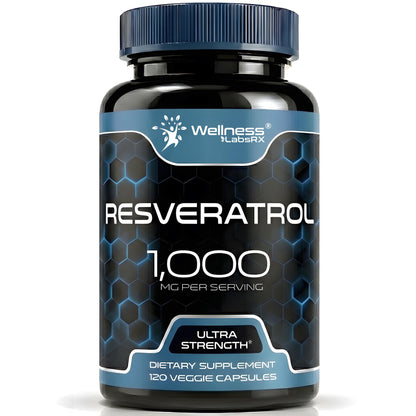 WELLNESS LABSRX Resveratrol Supplement 1000mg, 120 Capsules (60 Days Supply), Ultra-Strength High Purity Trans-Resveratrol for Healthy Aging, Anti-Aging and Heart Health Support - Vegan, Keto