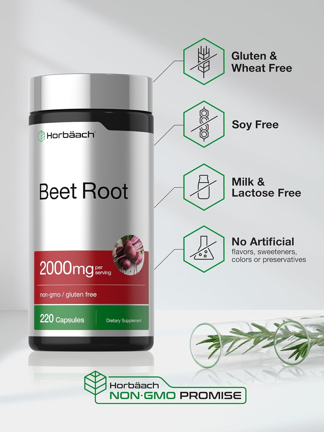 Horbäach Beet Root Powder Capsules | 220 Pills | Herbal Extract | Non-GMO, Gluten Free Supplement