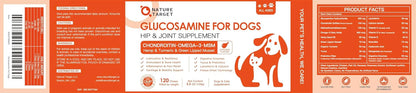 NATURE TARGET Glucosamine for Dogs, Hip and Joint Supplement, 120 Bites | Freeze-Dried Crunchy Chews, Chicken Flavored Mobility Treats, Chondroitin, MSM, Omega-3, Ideal for Senior, Large & Active Dog