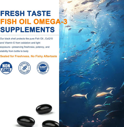 Omega 3 Fish Oil Supplements 1200mg - 984mg Omega-3 with CoQ10, Phospholipids & Plant Sterols - Heart & Brain Support for Men & Women - 60 Mini Softgels