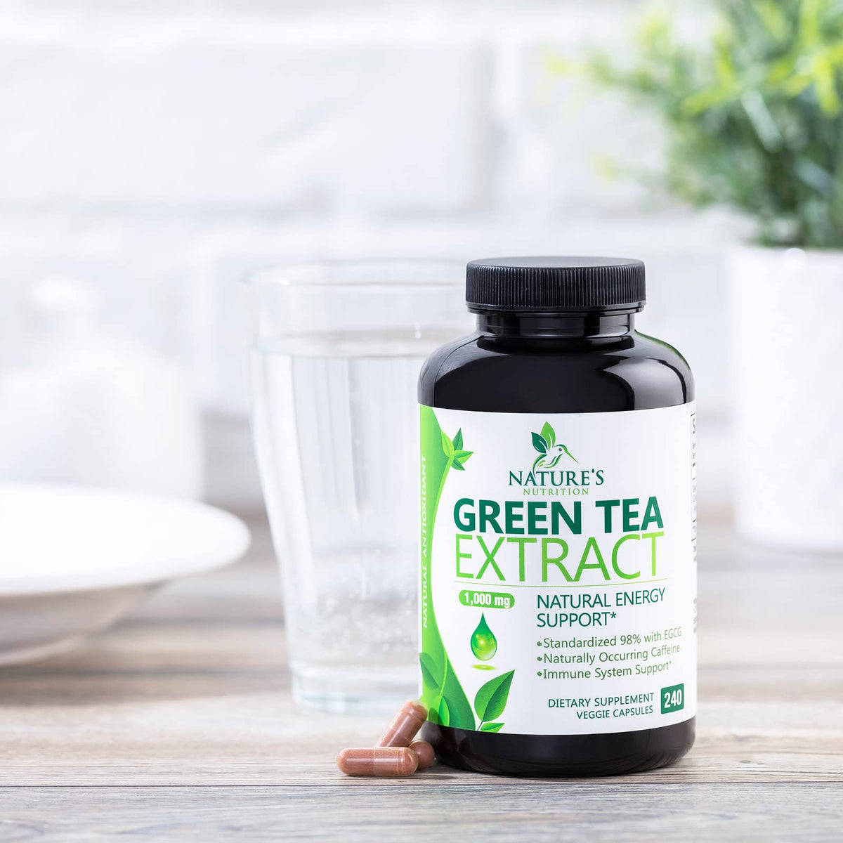 Green Tea Extract Capsules 1000mg 98% Standardized EGCG - 3X Strength for Natural