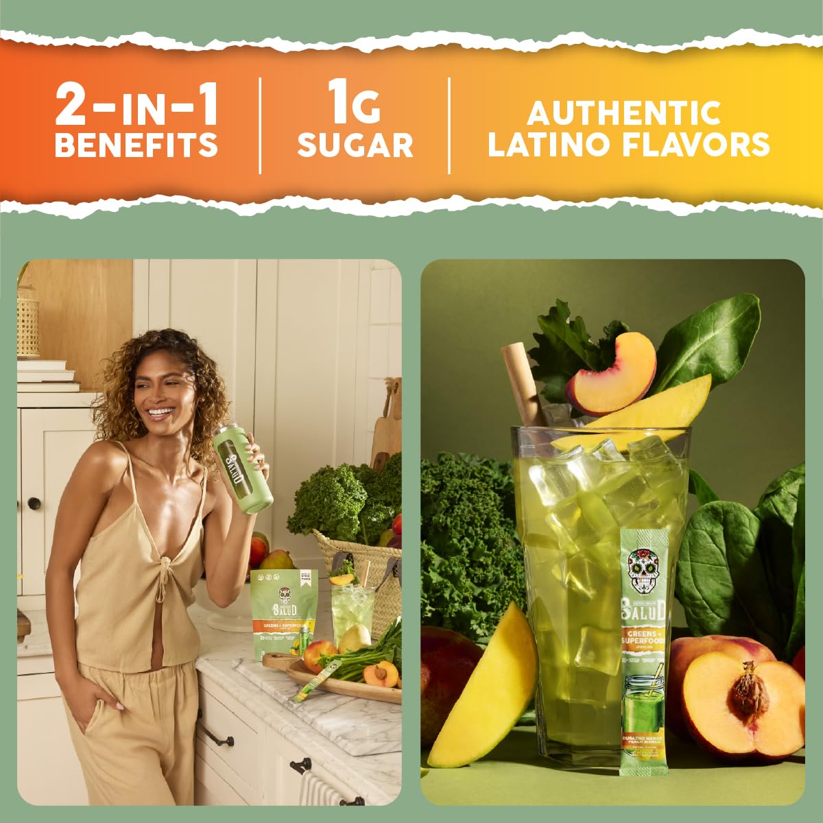 Salud 2-in-1 Greens Powder + Superfood Drink Mix, Strawberry Lime | 20+ Fruits and Veggies, Probiotics, Prebiotics, Supports Digestive Health, Bloating Relief, Vegan (15 Servings)