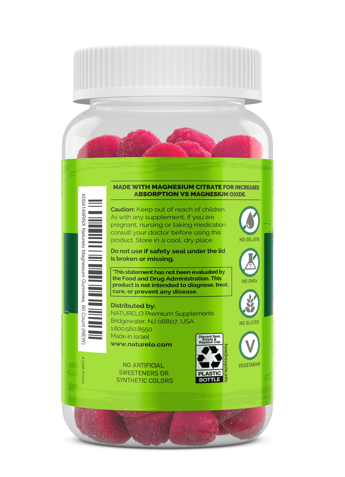 NATURELO Magnesium Citrate Gummies - for Calm & Relaxation Support, Natural Berry Magnesium Gummies, 60 Vegetarian Gummies