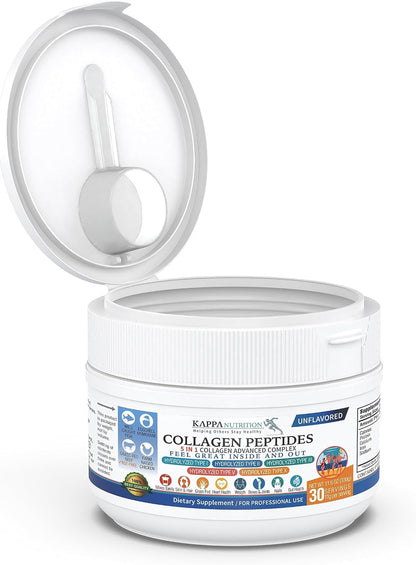KAPPA NUTRITION Collagen Peptides Powder, 5 in 1 Multi-Collagen Advanced Complex with Hydrolyzed Collagen Peptides, Supports Skin, Hair, Nails, Joints & Bones / 30 Servings
