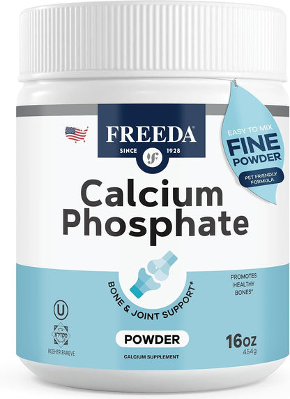 Freeda Calcium Phosphate Powder Mineral Supplement - 16 oz | Kosher Calcium and Phosphorus Powder Supplement to Support Bone Strength & Joint Health for Men, Women, Dogs, and Cats