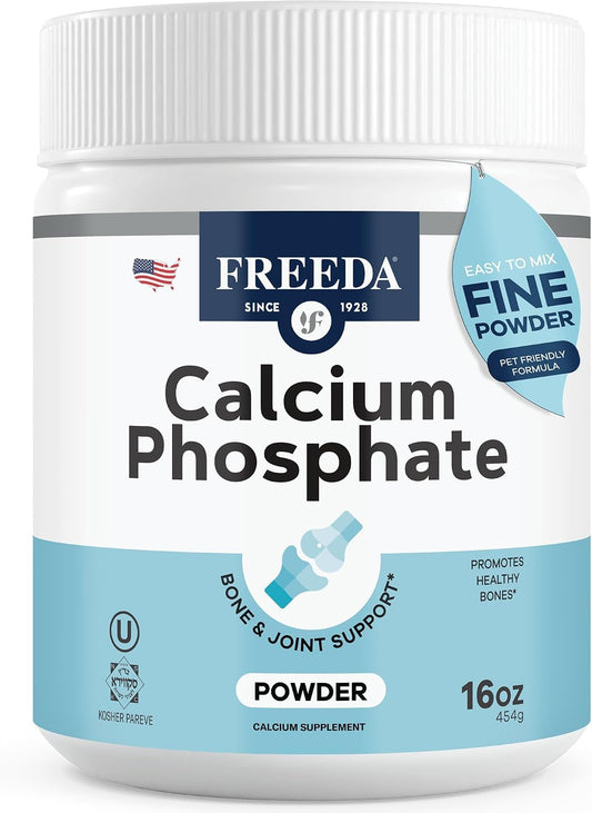 Freeda Calcium Phosphate Powder Mineral Supplement - 16 oz | Kosher Calcium and Phosphorus Powder Supplement to Support Bone Strength & Joint Health for Men, Women, Dogs, and Cats