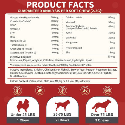NATURE TARGET Glucosamine for Dogs, 120 Soft Chews, Chicken Flavor | Joint Supplement with Chondroitin, MSM, Omega-3,Hemp for Pain Relief, Hip & Joint Chews for Dogs with Calcium for Bone Health