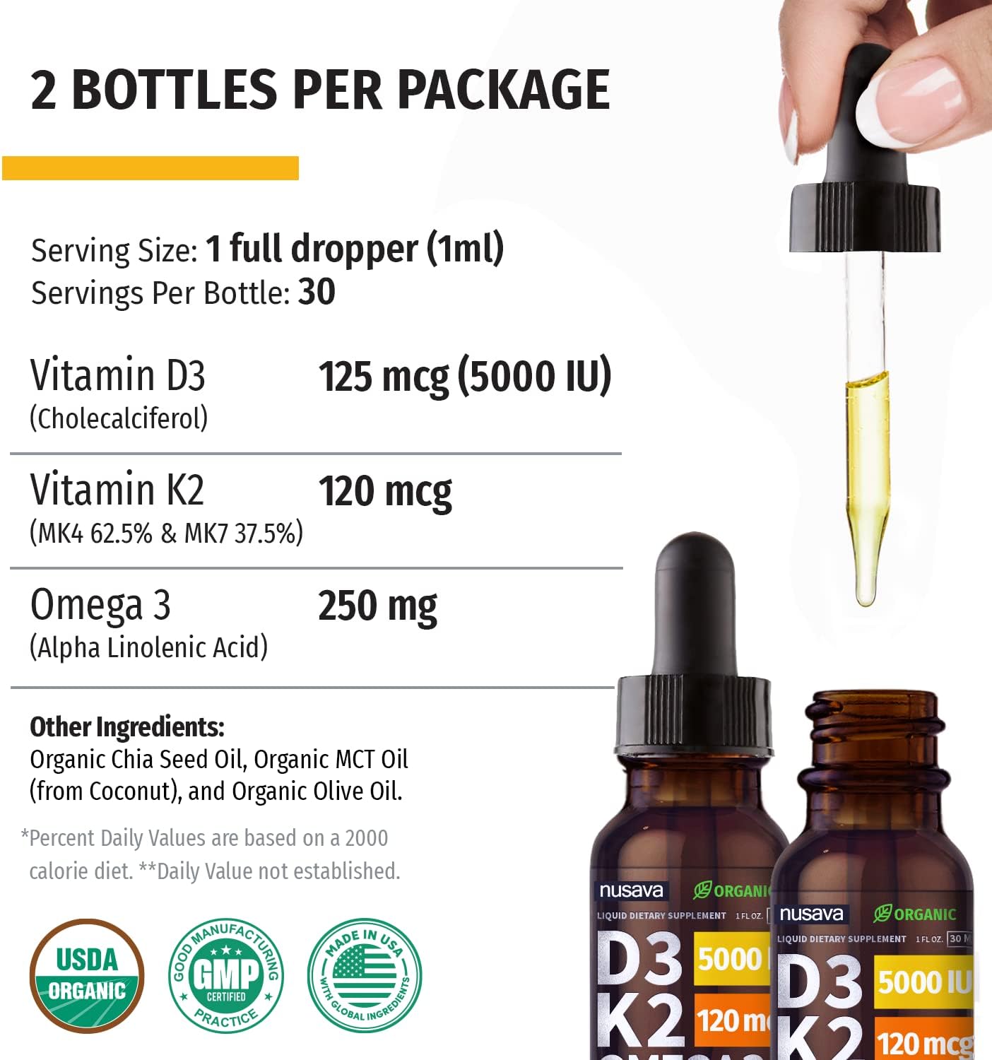 NUSAVA Unflavored, Strawberry Flavored, & Vanilla Flavored D3 K2 Liquid Drops Bundle - Potent Liquid Vitamins for Heart, Joint, Bone, Muscle, & Immune Support - Non-GMO, Gluten-Free, 2pk Each