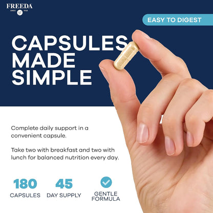 FREEDA SCD Multivitamin – Daily Multivitamin Supplement for Men & Women – Vegan, Gluten-Free, SCD Legal – Kosher Certified Adult Vitamins – Specific Carbohydrate Diet Friendly – 180 Capsules | SCD Legal Formula with Essential Vitamins & Minerals for Men a