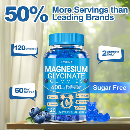 Magnesium Glycinate Gummies 600mg, Sugar Free Magnesium Gummies for Adults