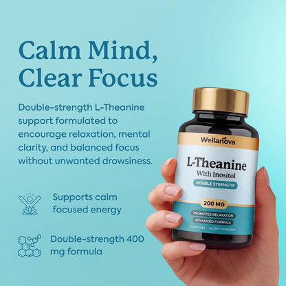 L-Theanine Supplement 400mg Double Strength – L-Theanine with Inositol | Supports Relaxation & Focus, Advanced Formula, 60 Capsules