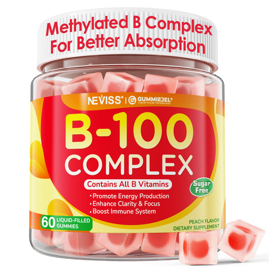 Super Vitamin B Complex Gummies - Methylated B Complex for Women & Men, All B Vitamins, Methyl B12, Methylfolate, Vitamin C, Choline, Inositol, PABA for Energy, Brain & Immune, 0g Sugar, Vegan, 60 Cts