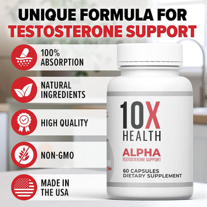 10X Health Tongkat Ali - 60 Capsules | Testosterone Booster for Men: Eurycoma Longifolia 1000mg, Strength, Vitality & Muscle Growth