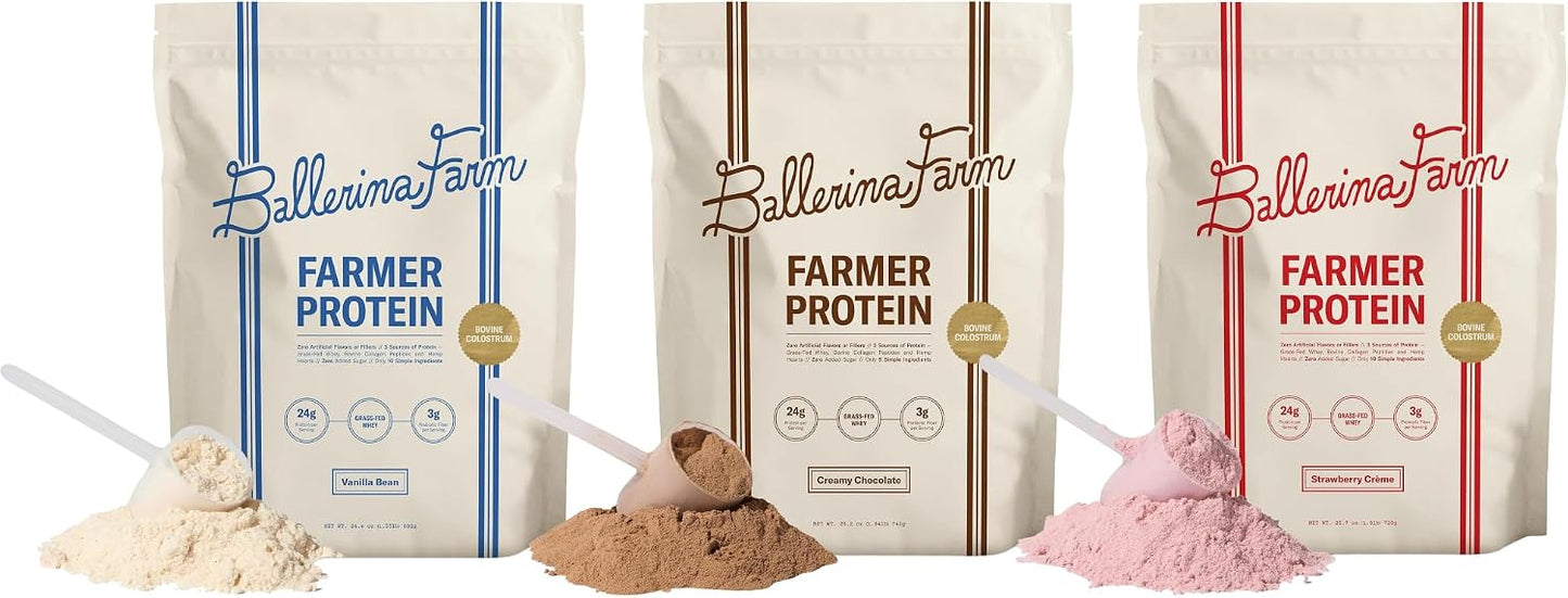 Grass Fed Whey Protein Powder, Vanilla, Chocolate, and Strawberry, 24g Protein with Collagen Peptides, Bovine Colostrum, Hemp Hearts & Prebiotic Fiber, No Added Sugar, 60 Servings Total
