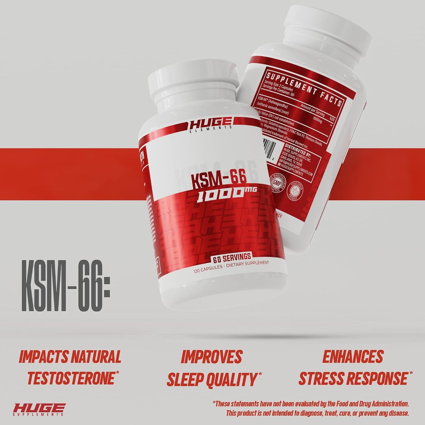Huge Supplements KSM-66 Ashwaghanda, High Potency 5% Withanolides, 1000mg of Clinically Studied KSM66 (120 Capsules)