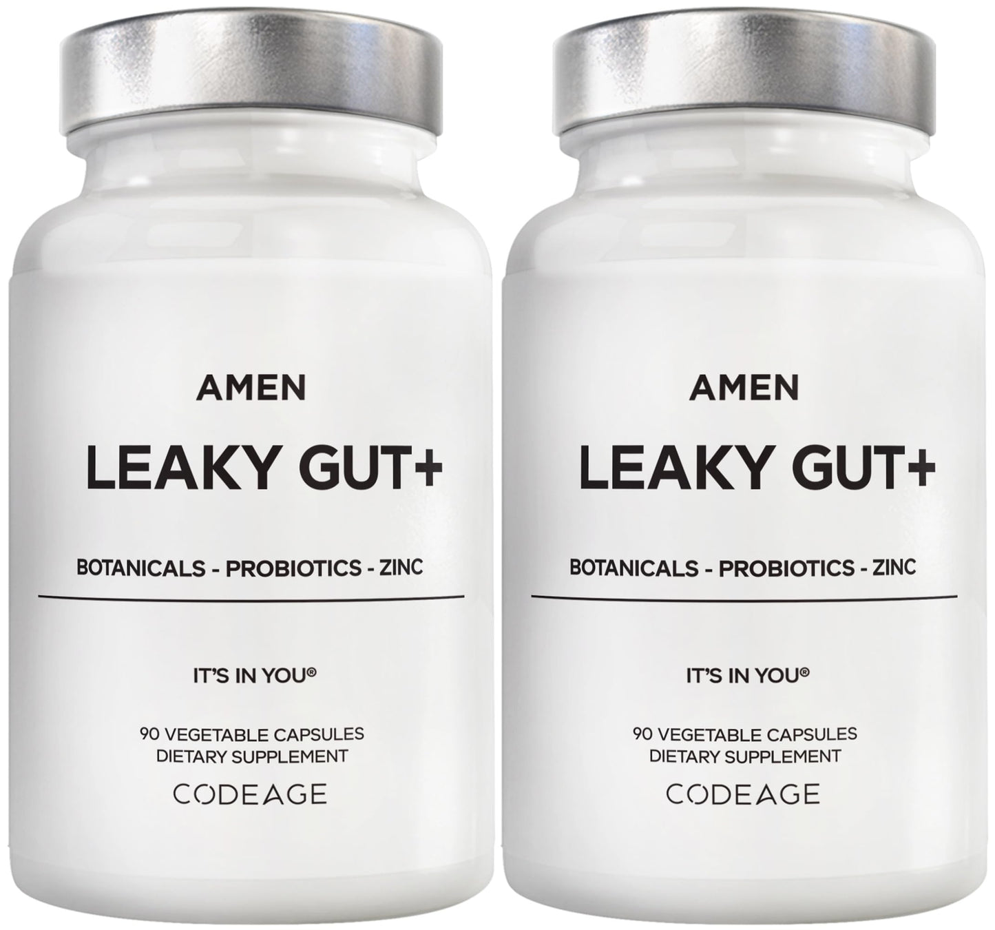 Amen Leaky Gut Supplement - Advanced Formula with Bioavailable L Glutamine, Zinc, Turmeric, DGL Licorice Root - Marshmallow Root - Probiotics & Fermented Prebiotics - Vegan, Non-GMO - 90 Capsules