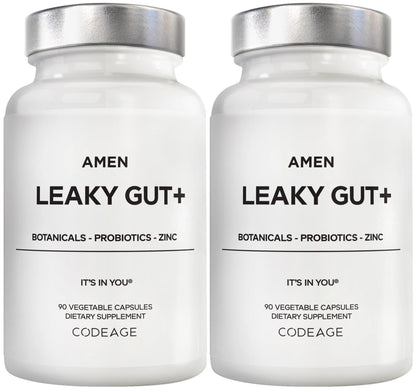 Amen Leaky Gut Supplement - Advanced Formula with Bioavailable L Glutamine, Zinc, Turmeric, DGL Licorice Root - Marshmallow Root - Probiotics & Fermented Prebiotics - Vegan, Non-GMO - 90 Capsules