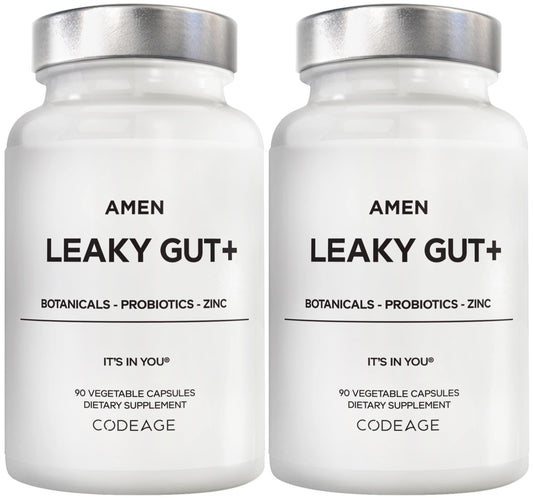 Amen Leaky Gut Supplement - Advanced Formula with Bioavailable L Glutamine, Zinc, Turmeric, DGL Licorice Root - Marshmallow Root - Probiotics & Fermented Prebiotics - Vegan, Non-GMO - 90 Capsules