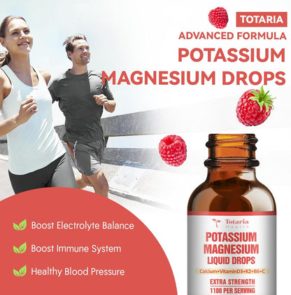 Potassium Magnesium Supplement Liquid Drops - High Absorption Potassium Supplement with Magnesium, Calcium, Vitamin D3 K2, Vegan, Non-GMO Potasio Support Leg Cramps, Bone, Muscle - 2 Fl oz