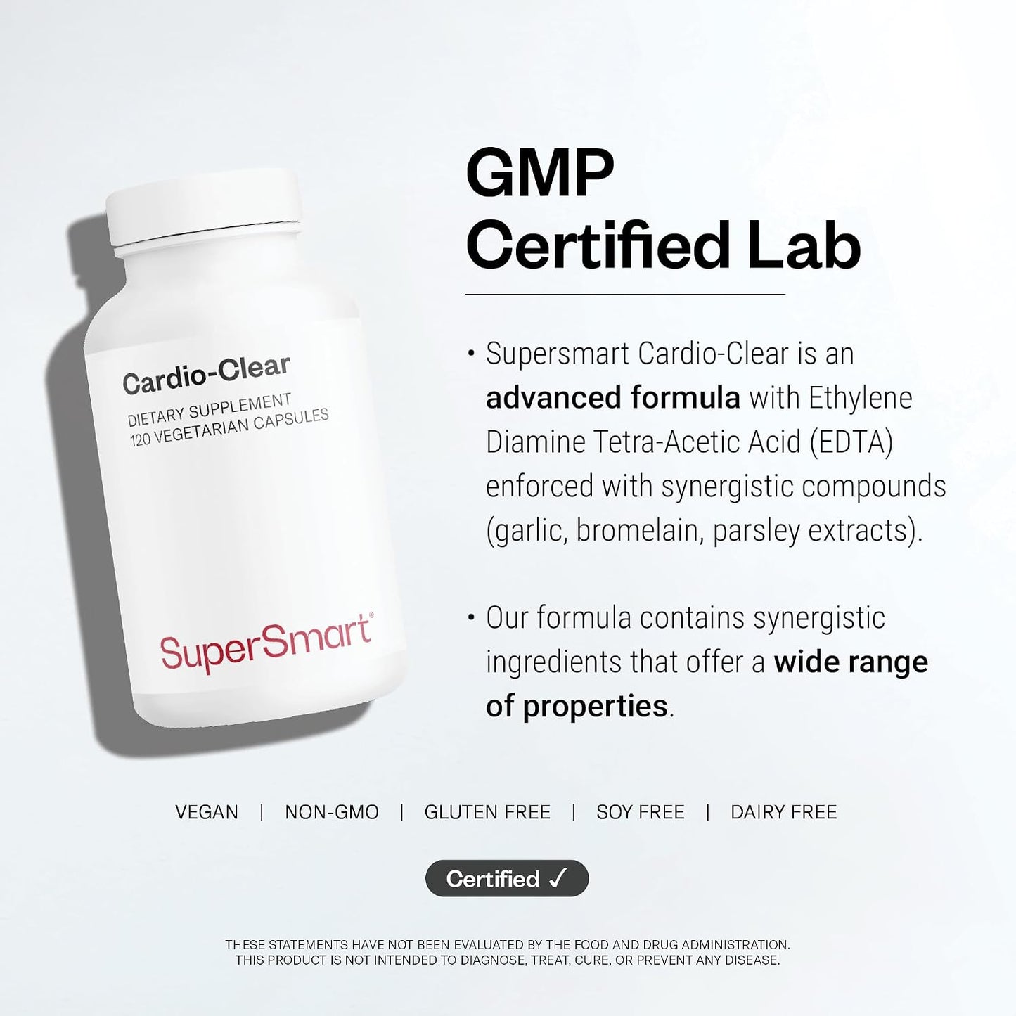 Supersmart - Cardio Clear (Garlic EDTA Supplement) - with Malic Acid, Calcium Disodium EDTA, Magnesium, Bromelain | Non-GMO & Gluten Free - 120 Vegetarian Capsules