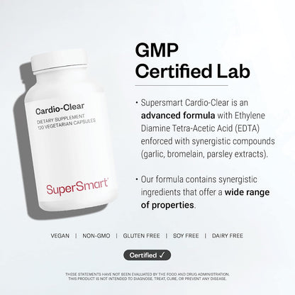 Supersmart - Cardio Clear (Garlic EDTA Supplement) - with Malic Acid, Calcium Disodium EDTA, Magnesium, Bromelain | Non-GMO & Gluten Free - 120 Vegetarian Capsules