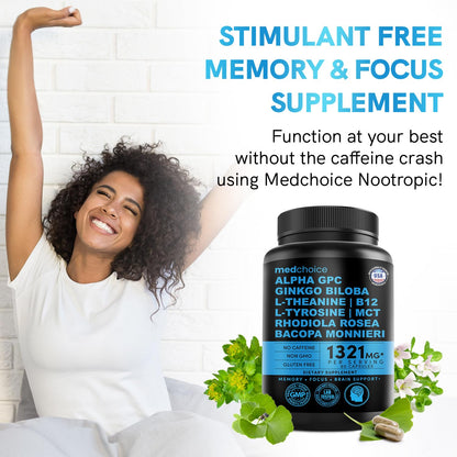 MEDCHOICE 11-in-1 Nootropic Brain Supplement, Non-Caffeinated, 60ct
