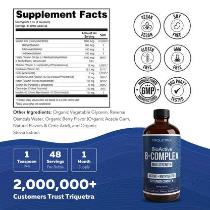 BioActive Vitamin B Complex - Blood Stream Ready, Methylated B Complex - Featuring Methylfolate, 3 BioActive Forms of B12, BenfoPure® B1 & Pantesin® B5 - 12 B Vitamins in Clinical Doses - 60 Servings