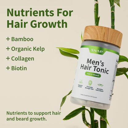 Snap Supplements Men's Hair Tonic, Vitamins for Men with Biotin, 60 Capsule | Nutritional Support for Hair, Skin, Nails & Beard with Kelp, Bamboo, Collagen Peptides, & Horsetail, Non-GMO, Gluten-Free