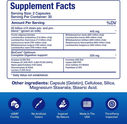 Digestive Enzymes with Probiotics and Prebiotics - Men & Womens Pre and Probiotic Supplement with 10 Diverse Strains & Broad Spectrum Enzymes for Digestion Bloating & Constipation Relief - 30 Servings