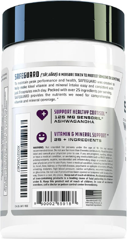 Cutler Nutrition Safeguard Adult Multivitamin with Ashwagandha, 90 Tablets | Unflavored | High-potency daily multivitamin with 25+ vitamins and minerals plus 125mg Sensoril for immune and stress support