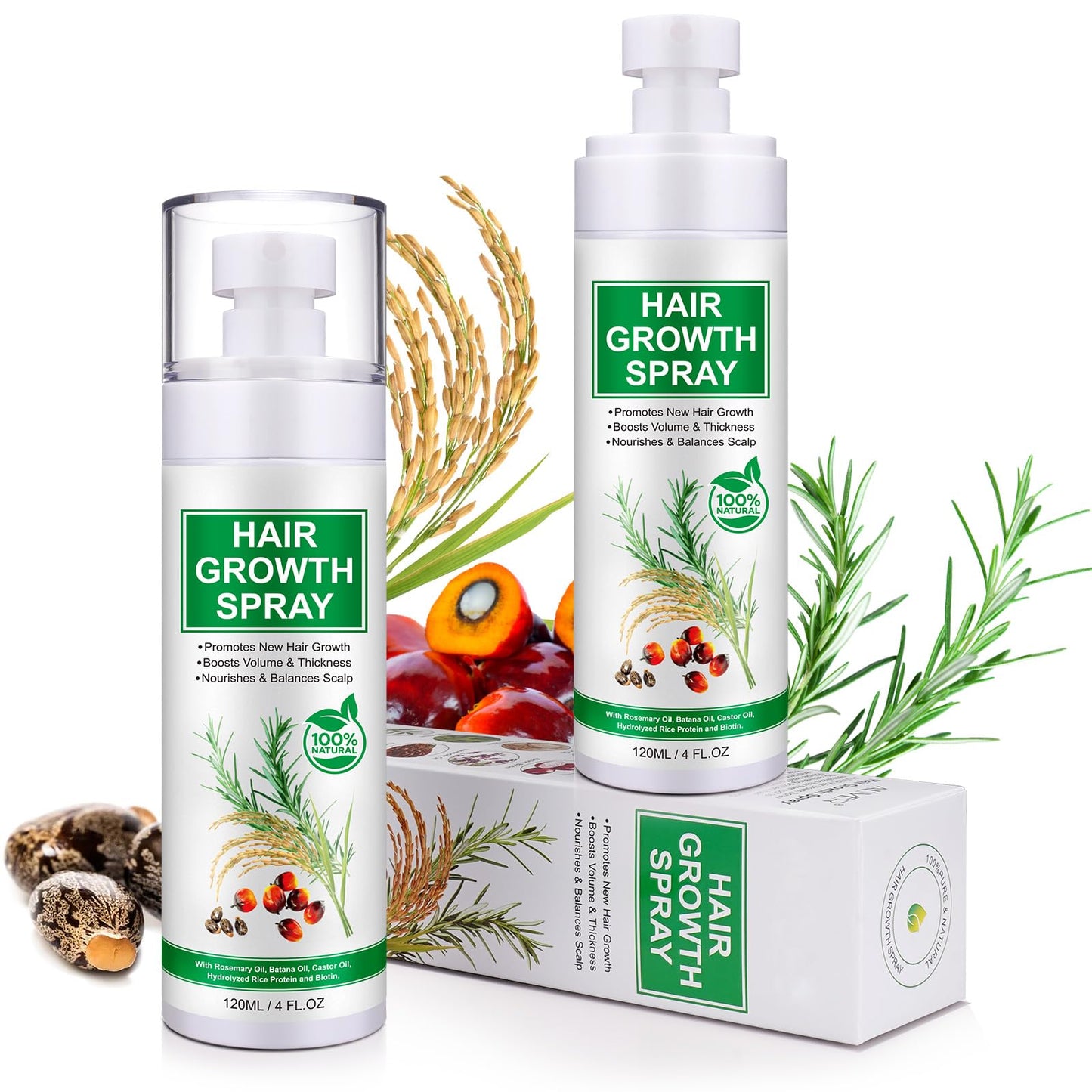 Hair Growth Serum Spray, Natural Hair Growth Spray With Biotin, Batana, Rosemary, and Castor Oil, Caffeine Ginseng Scalp Care Treatment, Thinning Hair Regrowth Thickening for Women Men 4 Fl Oz