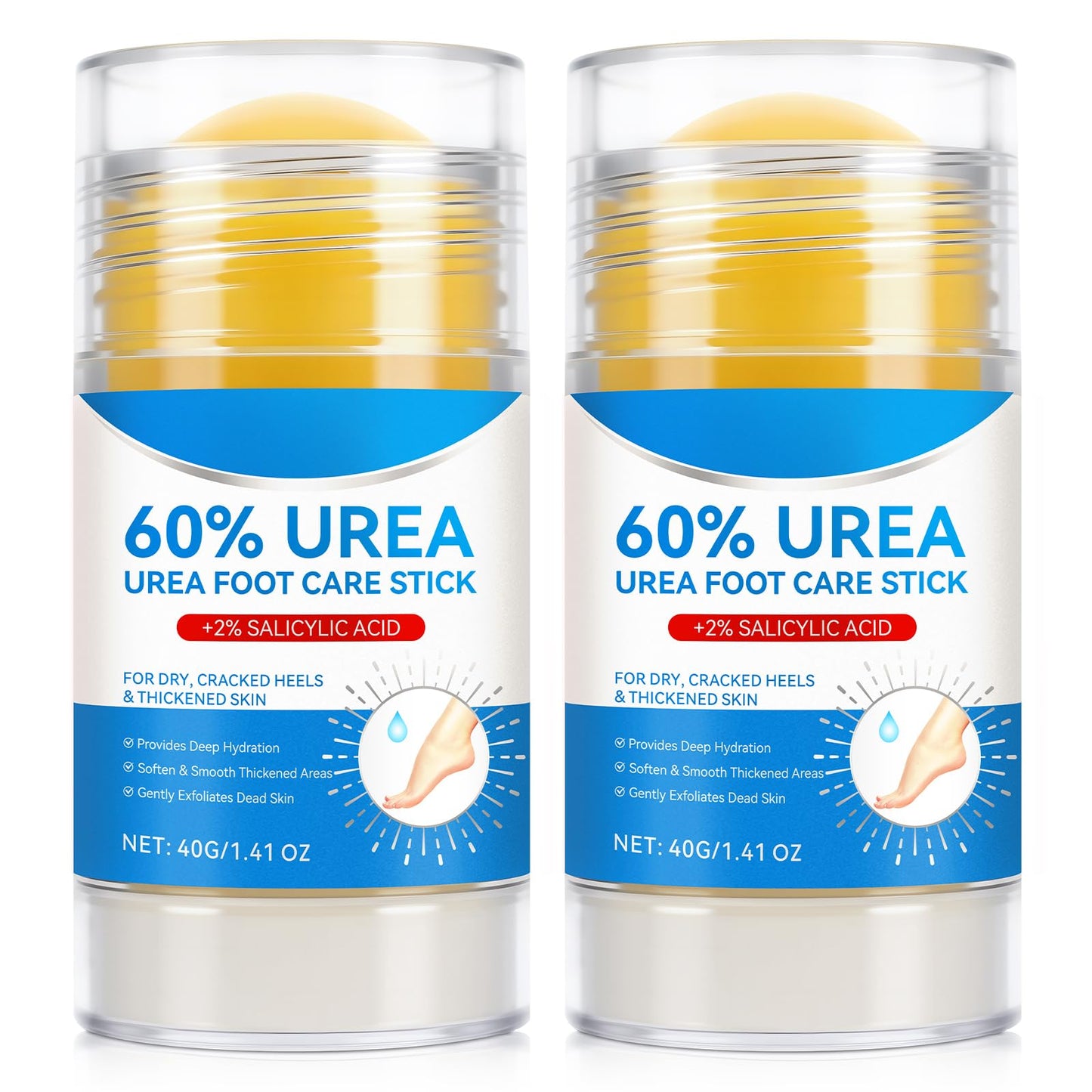 Urea Foot Cream Stick, 60% Urea Cream with 2% Salicylic Acid Foot Care Stick Moisturizer for Dry Cracked Heels, Knees, Hands, Moisturizes & Hydrates Dry Skin, Callus Remover & Skin Softener 1.41 oz