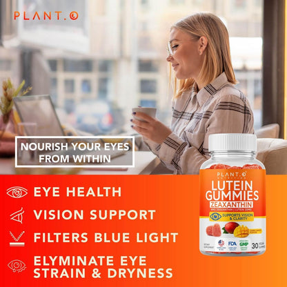 PLANT.O NUTRITION Lutein & Zeaxanthin Gummies - Delicious Vegan Eye Health Vitamins Clinically Studied 20mg Lutein and Zeaxanthin for Vision Clarity Dry Eye Relief and Blue Light Support