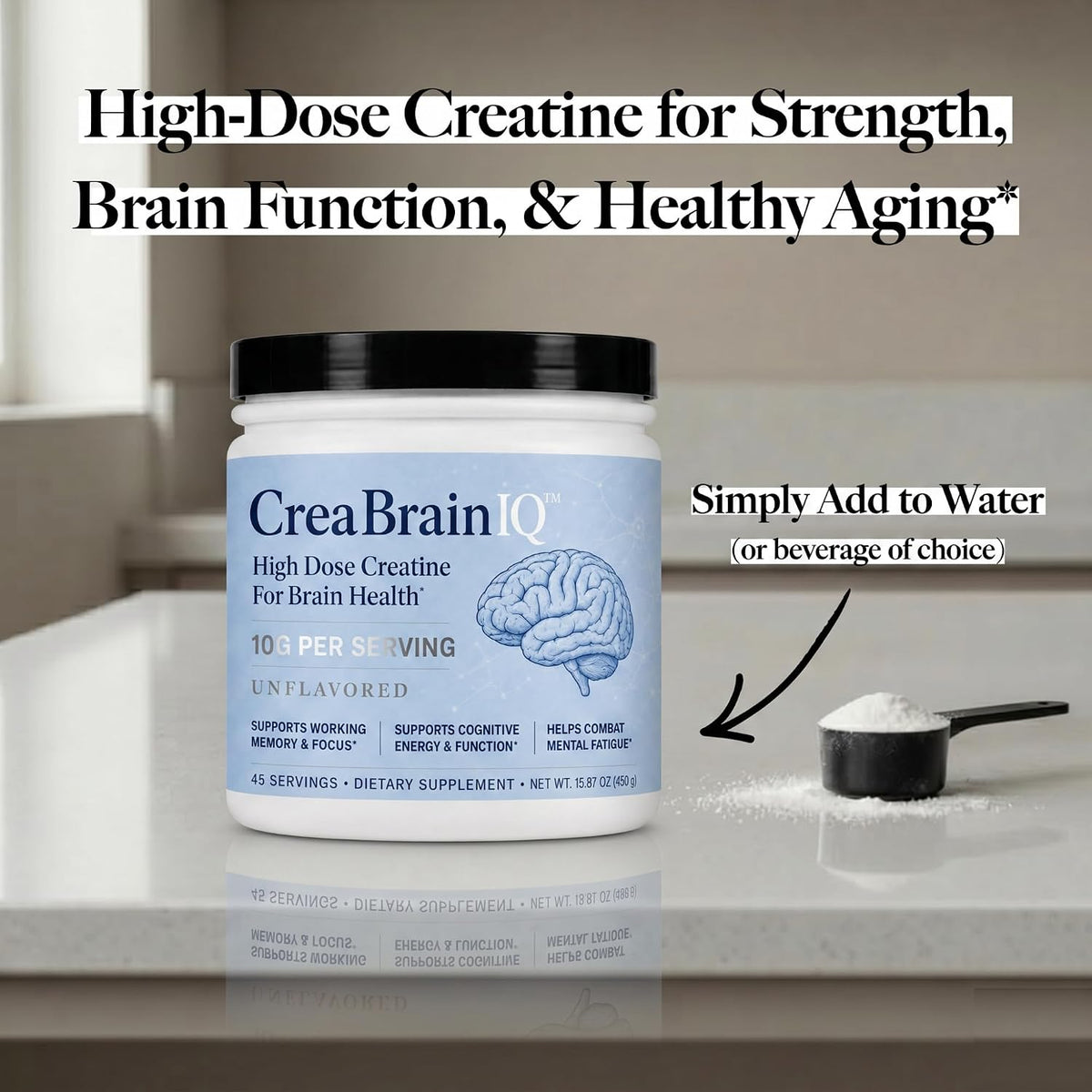 Utzy Naturals CreaBrainIQ | High Dose Creatine Powder - 10g | 45 Servings