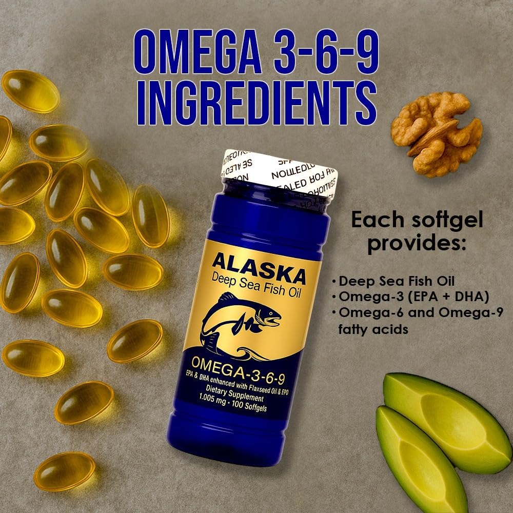 NCB Alaska Deep Sea Fish Oil Omega 3-6-9 Softgels, EPA DHA, 100 Count