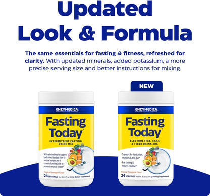 Enzymedica Fasting Today Drink Mix - Electrolyte Powder Supplement for Intermittent Fasting, Support for Hydration, Appetite & Muscle Health, Keto Friendly, Tropical Pineapple Flavor - 8.75 oz
