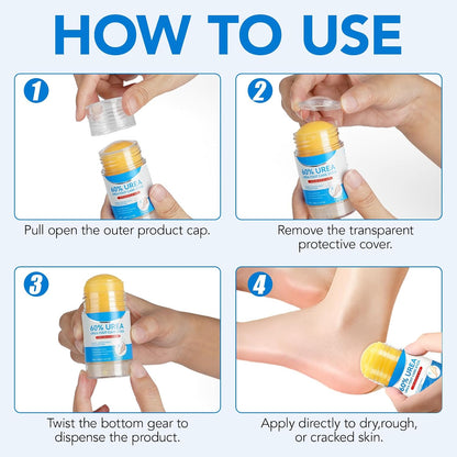 Urea Foot Cream Stick, 60% Urea Cream with 2% Salicylic Acid Foot Care Stick Moisturizer for Dry Cracked Heels, Knees, Hands, Moisturizes & Hydrates Dry Skin, Callus Remover & Skin Softener 1.41 oz