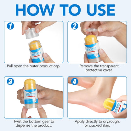 Urea Foot Cream Stick, 60% Urea Cream with 2% Salicylic Acid Foot Care Stick Moisturizer for Dry Cracked Heels, Knees, Hands, Moisturizes & Hydrates Dry Skin, Callus Remover & Skin Softener 1.41 oz