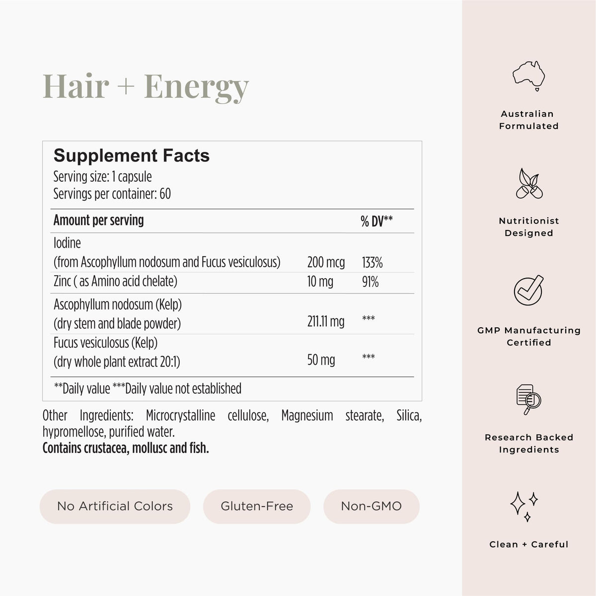 JSHealth Hair Formula - Vitamins for Hair Growth and Energy with Zinc and Iodine