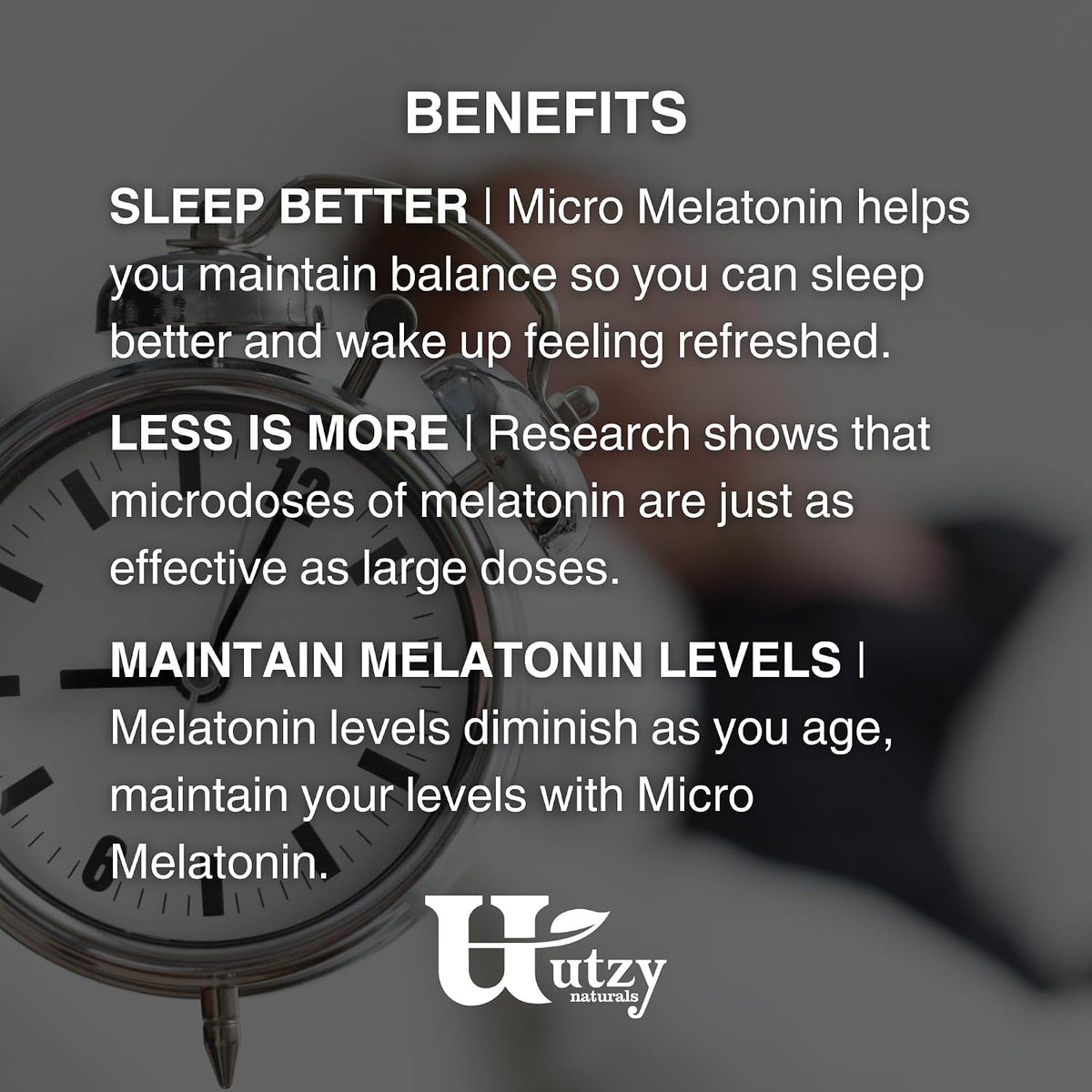 Utzy Naturals Micro Melatonin for Kids & Adults | Low Dose | 120 Tablets