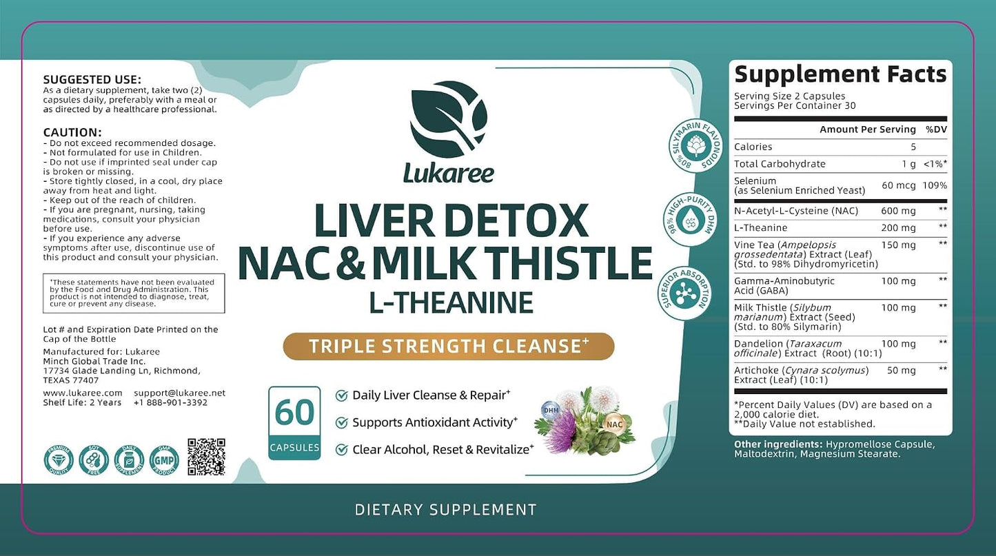 NAC Supplement with Milk Thistle, GABA and L-THEANINE - 60 Capsules