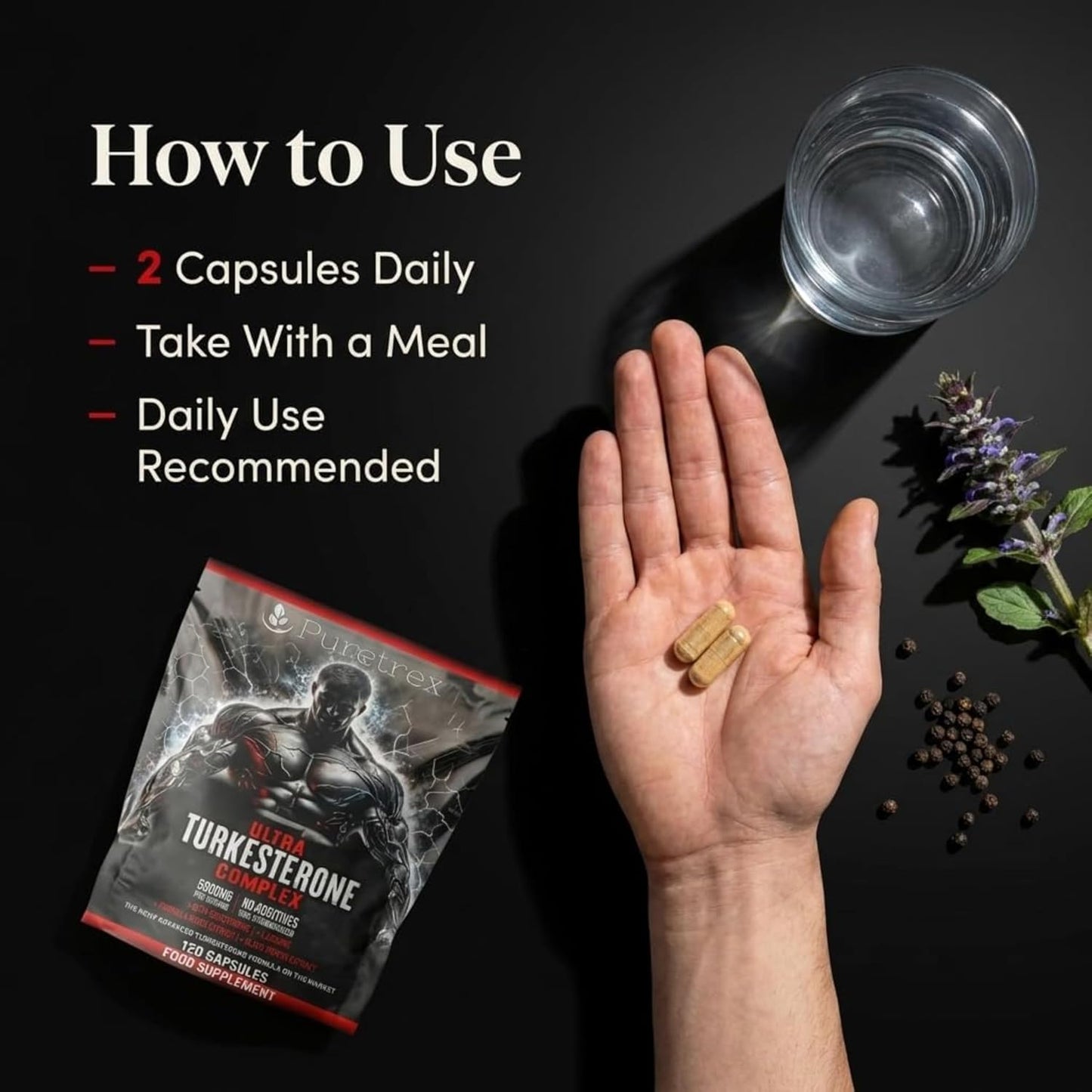 Ultra Turkesterone Complex for Men, 5000mg Herbal Equivalent, 120 Vegan Capsules, Beta Ecdysterone, L-Leucine, Rhodiola Rosea, BioPerine Black Pepper, Strength Endurance and Lean Muscle