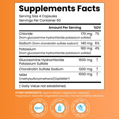 Doctor's BEST Glucosamine Chondroitin MSM - Joint Health Support Supplement for Women & Men, Nutritional Support for Joint Strength, Hair, Skin, & Nails, Gluten Free, Non GMO - 240 Capsules
