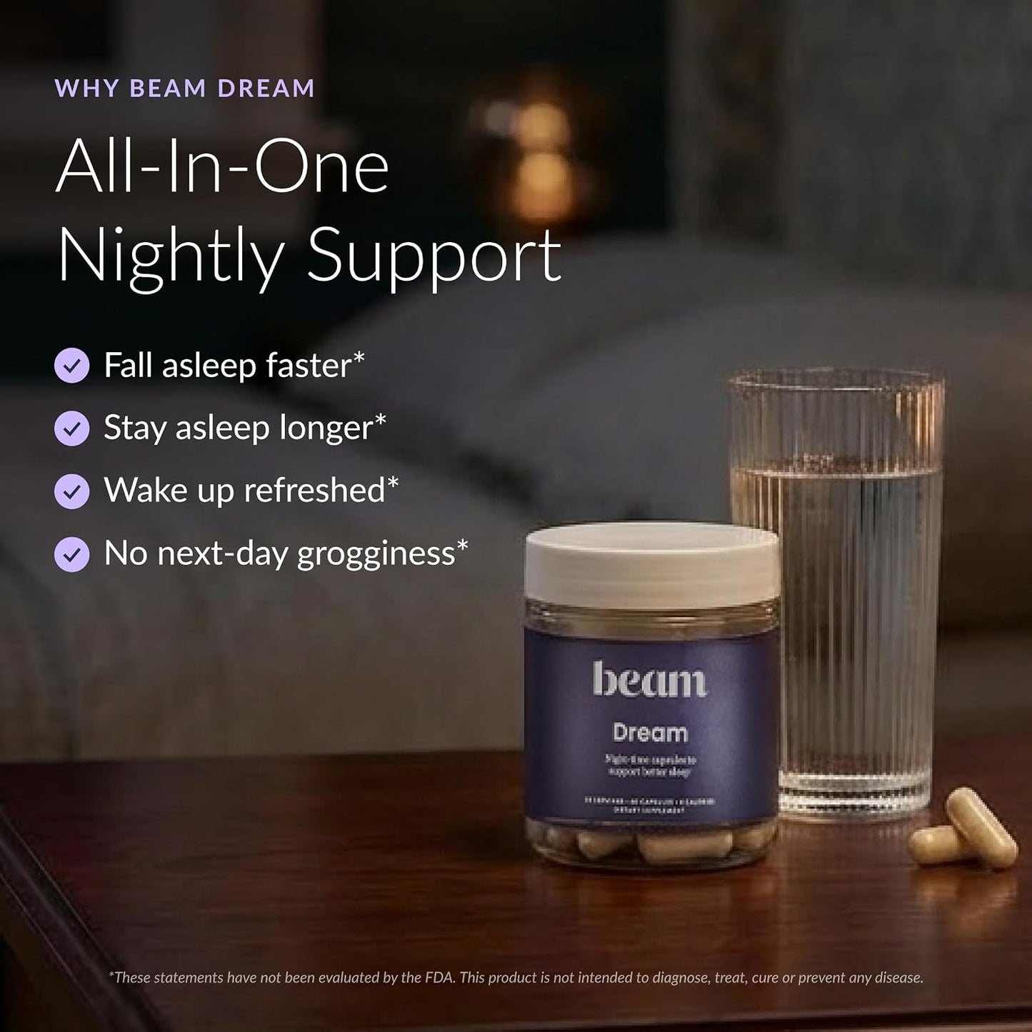 BEAM Dream Sleep Capsules – Melatonin Sleep Aid for Adults with Magnesium, L-Theanine, Reishi Mushroom & Apigenin, Sleep Supplement for Deep Sleep, Natural Sleep Aids, Sleep Pills, 30 Servings