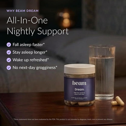 BEAM Dream Sleep Capsules – Melatonin Sleep Aid for Adults with Magnesium, L-Theanine, Reishi Mushroom & Apigenin, Sleep Supplement for Deep Sleep, Natural Sleep Aids, Sleep Pills, 30 Servings
