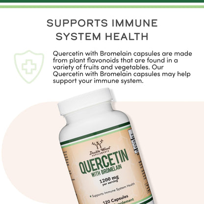 Quercetin with Bromelain - 96% Highly Purified - 120 Count (1,200mg Servings) - Supports Healthy Immune Functions in Men and Women (Vegan Safe, Third Party Tested, Gluten Free) by Double Wood